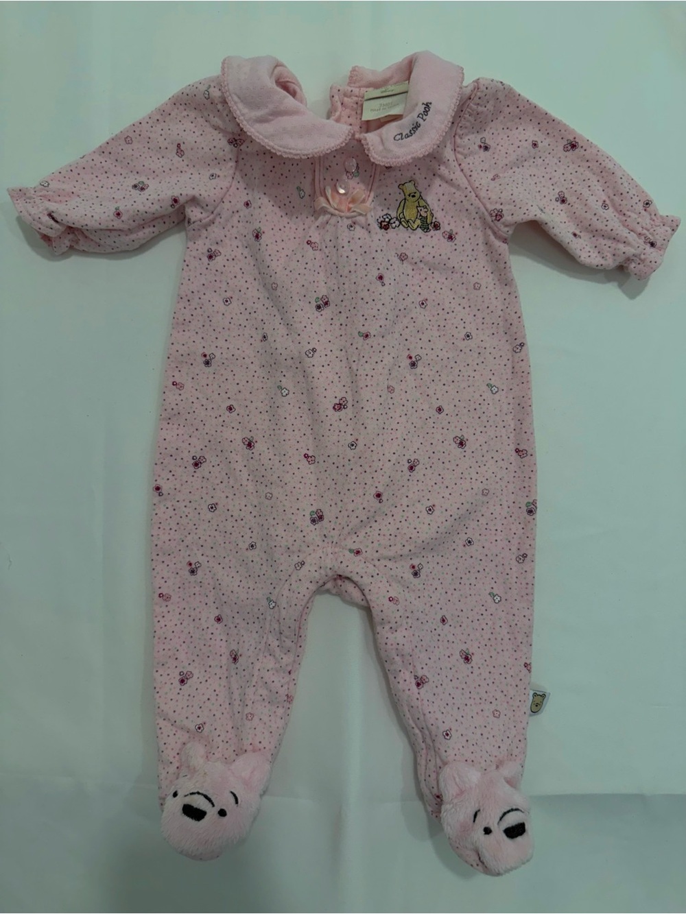 Disney Pink Baby Footed One-Piece with Winnie the Pooh Accent
